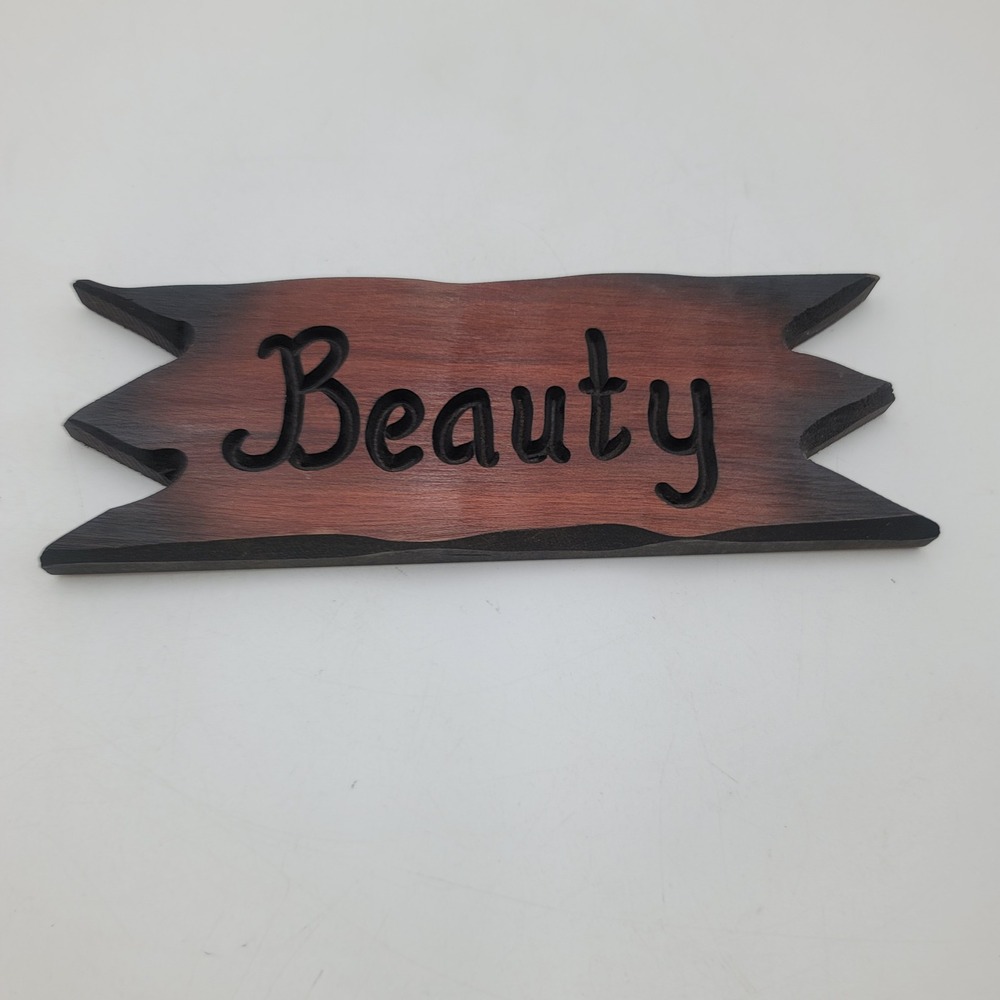 "Beauty" Wooden Name Plaque Rustic Hand Carved Pet Animal Stall Sign Wall Decor